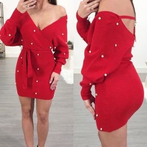 Pearl Christmas Sweater Mini Dress 